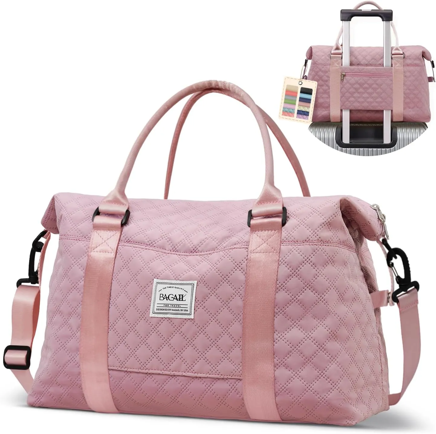 BAGAIL Travel Duffel Bag, Weekender Bags for Women, Overnight Gym Carry On Tote Bag with Wet Pocket, Hospital Mom Bag for Labor and Delivery - Grid-Pink