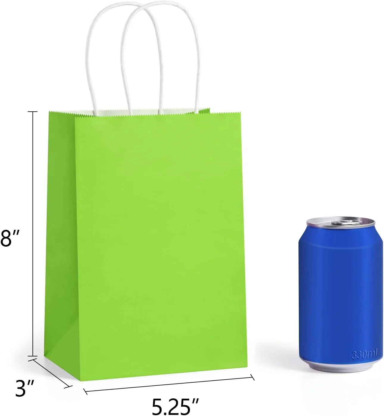 BagDream 100Pcs Green Gift Bags 5.25x3x8 Inch Small Kraft Paper Gift Bags with Handles Bulk, Birthday Wedding Baby Shower Party Favor Retail Recyclable Paper Sacks