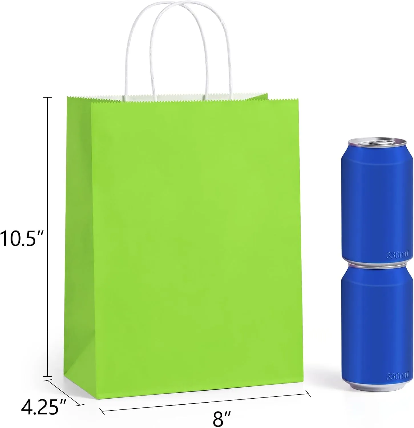 BagDream 100Pcs Green Gift Bags 8x4.25x10.5 Inch Medium Kraft Paper Gift Bags with Handles Bulk, Birthday Wedding Baby Shower Party Favor Retail Recyclable Paper Sacks