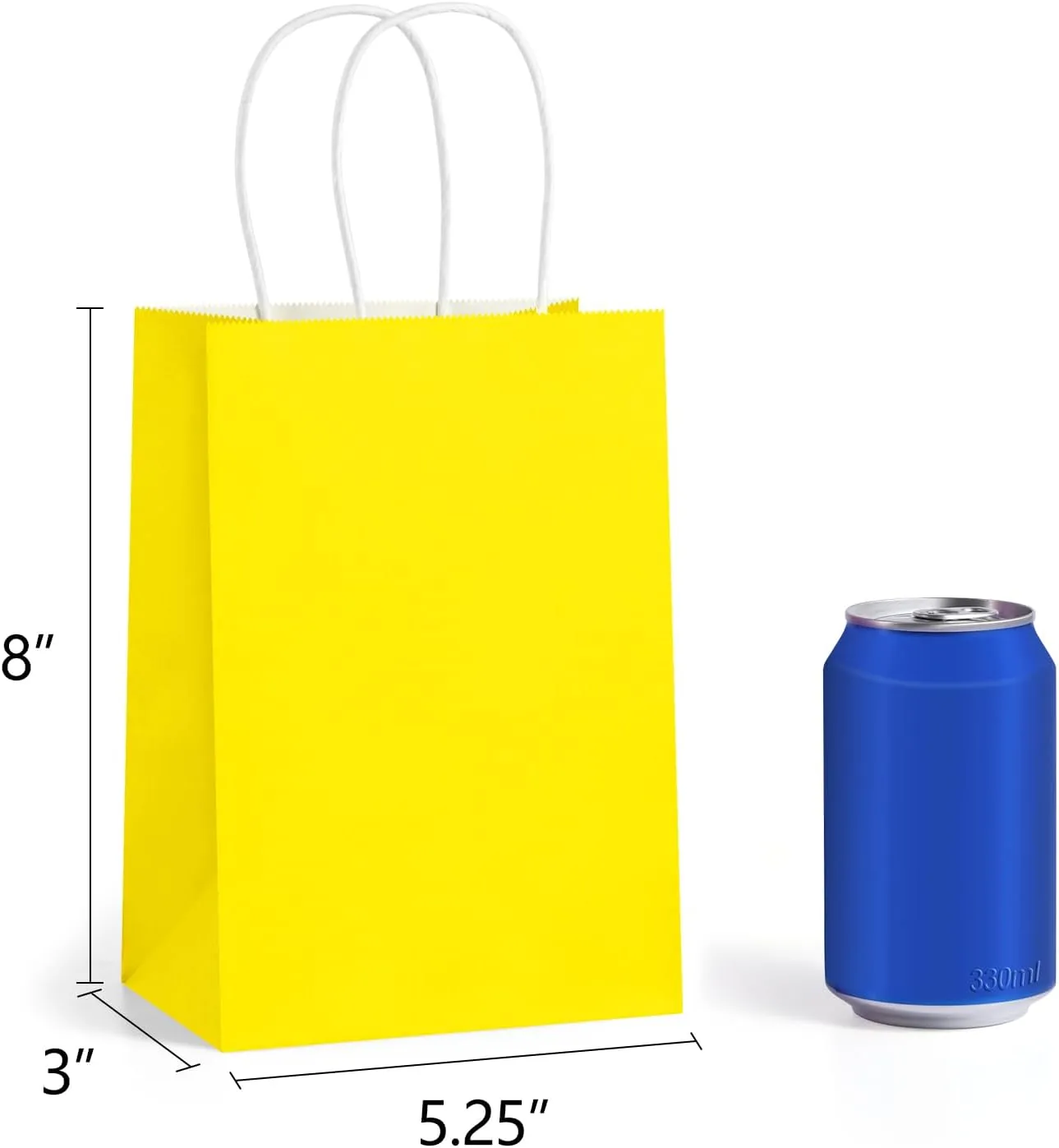 BagDream 100Pcs Yellow Gift Bags 5.25x3x8 Inch Small Kraft Paper Gift Bags with Handles Bulk, Birthday Wedding Baby Shower Party Favor Retail Recyclable Paper Sacks