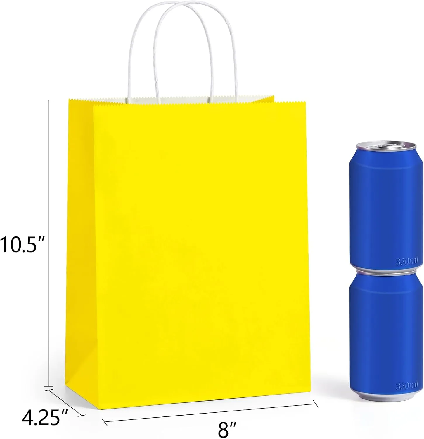 BagDream 100Pcs Yellow Gift Bags 8x4.25x10.5 Inch Medium Kraft Paper Gift Bags with Handles Bulk, Birthday Wedding Baby Shower Party Favor Retail Recyclable Paper Sacks