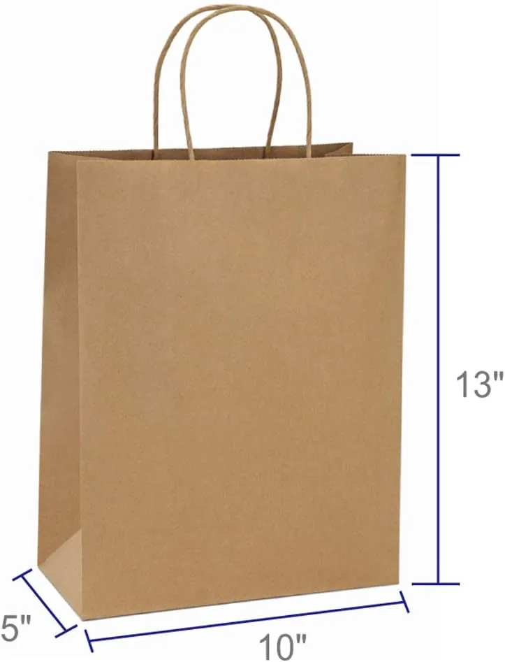 BagDream 10x5x13 Kraft Shopping Bags 100Pcs Brown Paper Bags with Handles Bulk, for Gifts, Merchandise, Retail, Party Favor, Take-out, Grocery, Recycled Paper Gift Sacks