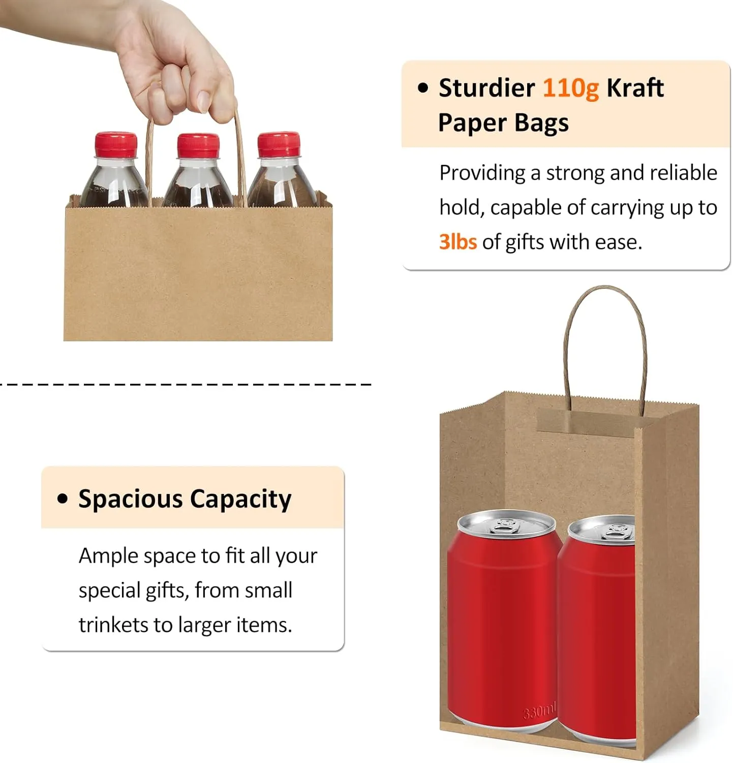 BagDream 150 Pack Small Gift Bags Bulk 5.25x3x8 Inch Natural Kraft Paper Gift Bags with Handles Shopping Merchandise Retail Business Wholesale Birthday Party Favors Bags Brown Paper Sacks