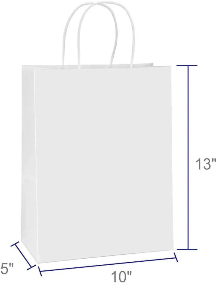 BagDream Paper Shopping Bags 10x5x13 100Pcs White Kraft Gift Bags with Handles Bulk, for Shopping, Merchandise, Retail, Party Favor, Gifts, Take-out, Recyclable Paper Sacks