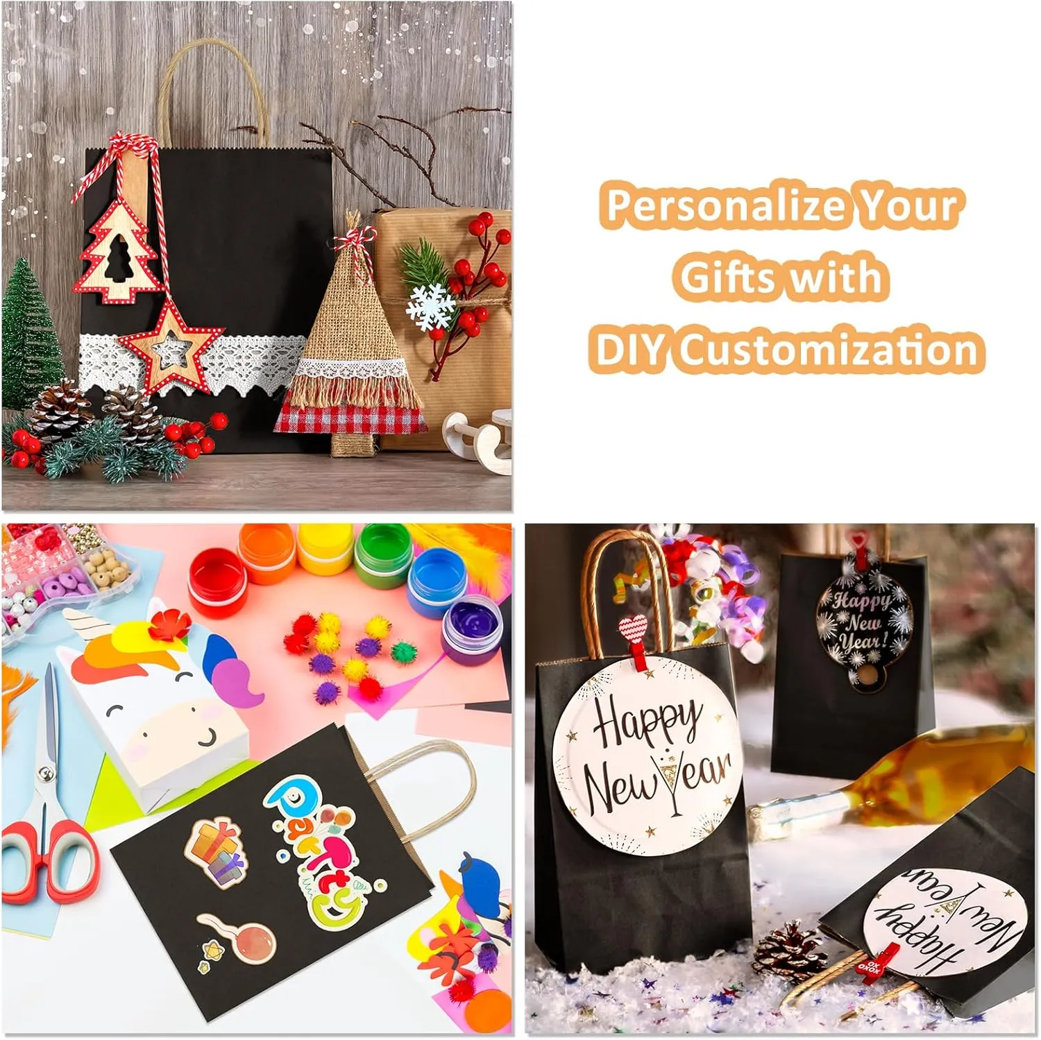 BagDream Small Gift Bags with Handles 50Pcs 5.25x3x8 Kraft Paper Bags Bulk for Party Favor, Retail, Merchandise, Wedding, Gifts, Recyclable Black Paper Sacks