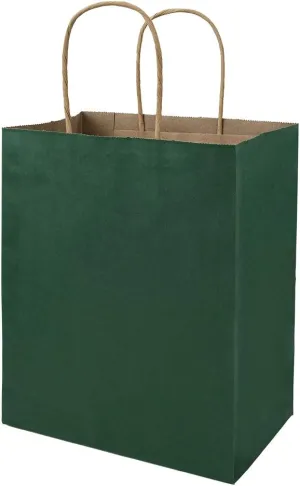 bagmad 50 Pack 8x4.75x10 Inch Medium Green Gift Paper Bags with Handles Bulk, Kraft Bags, Craft Grocery Shopping Retail Party Favors Wedding Business Sacks (Dark Green, 50pcs)