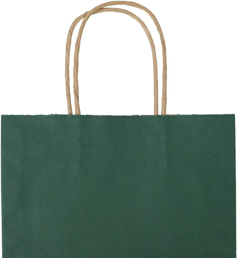 bagmad 50 Pack 8x4.75x10 Inch Medium Green Gift Paper Bags with Handles Bulk, Kraft Bags, Craft Grocery Shopping Retail Party Favors Wedding Business Sacks (Dark Green, 50pcs)