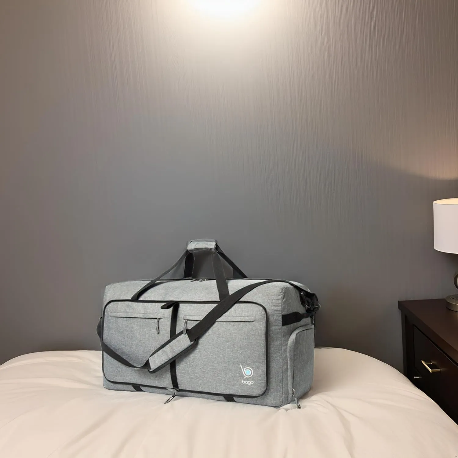 Bago Big XXL Foldable Duffel Bags for Traveling Women & Men - 140L Packable Duffle Bag for Travel with Shoe Compartment - Water Repellant, Heavy Duty, Lightweight Folding & Collapsible (SnowGray)