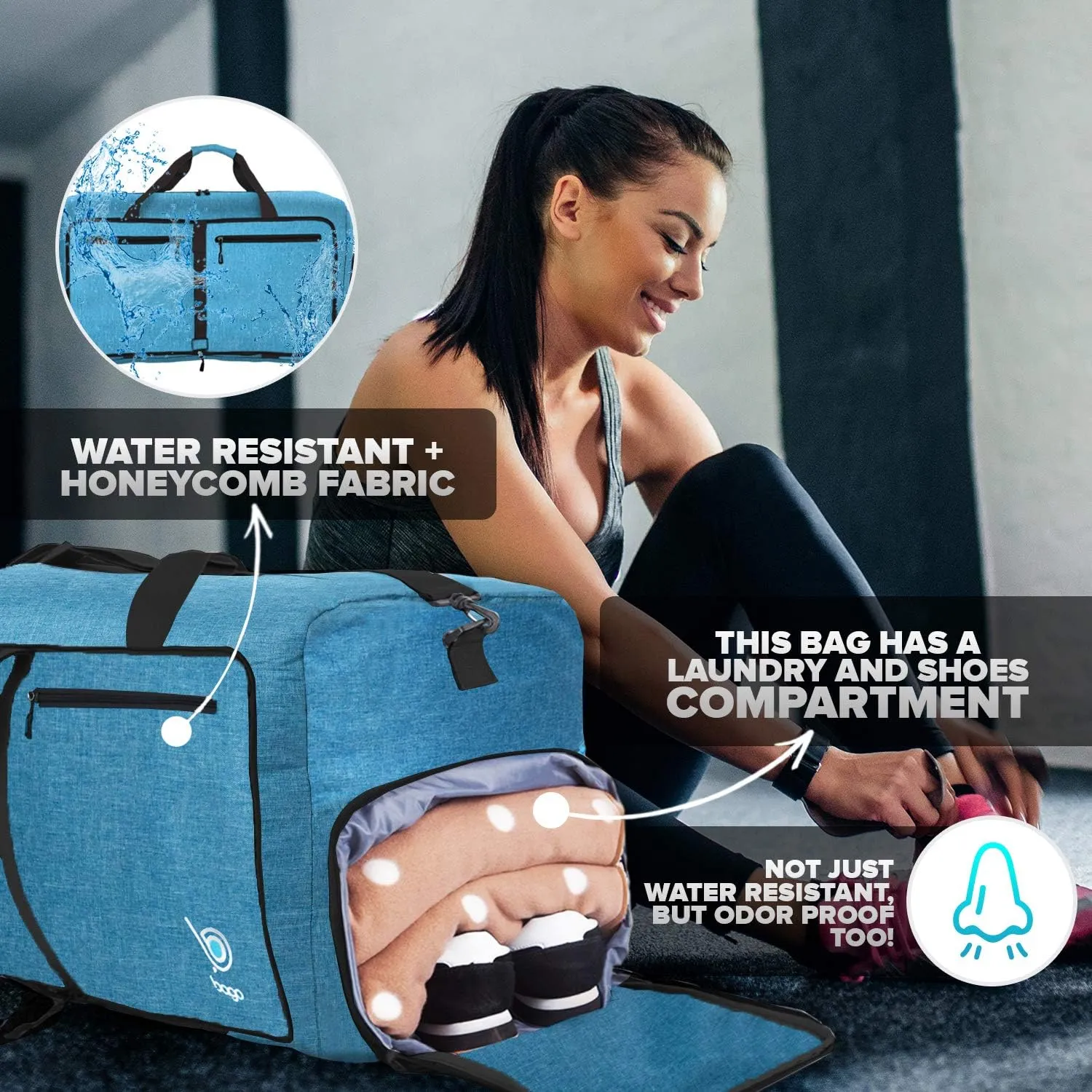 Bago Large Foldable Duffel Bags for Traveling Women & Men - 80L Packable Duffle Bag for Travel with Shoe Compartment - Water Repellant, Heavy Duty, Lightweight Folding & Collapsible (SnowBlue)