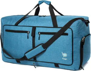 Bago Large Foldable Duffel Bags for Traveling Women & Men - 80L Packable Duffle Bag for Travel with Shoe Compartment - Water Repellant, Heavy Duty, Lightweight Folding & Collapsible (SnowBlue)