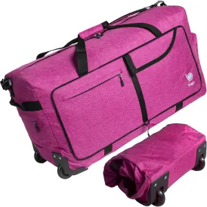 Bago Rolling Duffle Bag with Wheels - 31" 120L Foldable Weekender Bag, Waterproof Travel Duffel Bag, Heavy Duty lightWeight Duffle Bag for Traveling, Rolling Duffel Bag with Wheels (SnowPink)