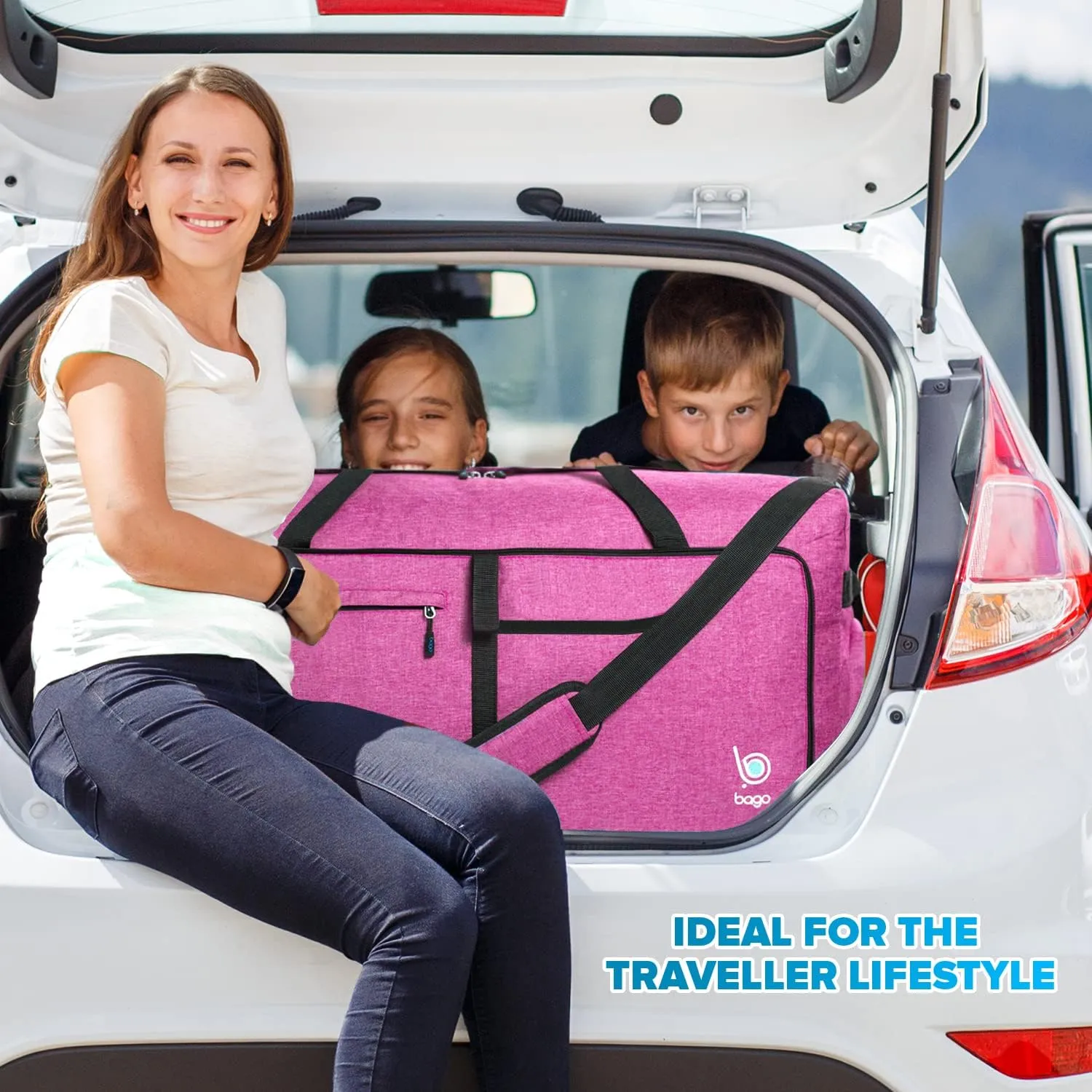 Bago Rolling Duffle Bag with Wheels - 31" 120L Foldable Weekender Bag, Waterproof Travel Duffel Bag, Heavy Duty lightWeight Duffle Bag for Traveling, Rolling Duffel Bag with Wheels (SnowPink)
