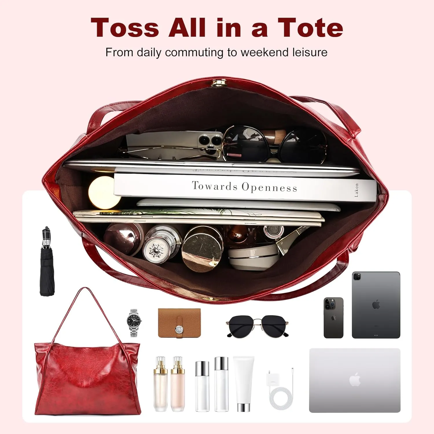 BAKUN Oversize Large Faux Leather Women Tote Handbag Big Capacity Laptop Shoulder Bag, Shopper Handbag for School Work Travel