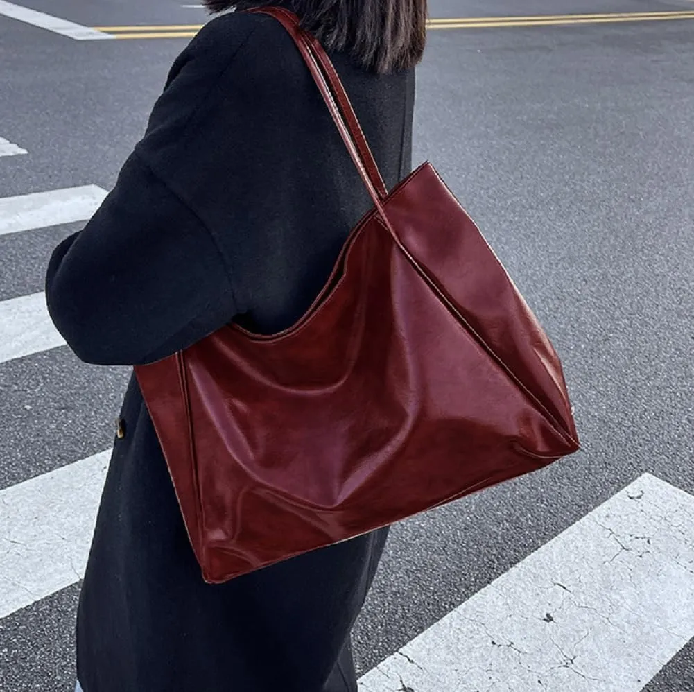 BAKUN Oversize Large Faux Leather Women Tote Handbag Big Capacity Laptop Shoulder Bag, Shopper Handbag for School Work Travel