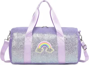 Ballet Dance Bag for Girls Shiny Rainbow Glitter Sports Duffle Bags for Girls Ballerina Duffle with Waterproof Dry Wet Separated Compartment