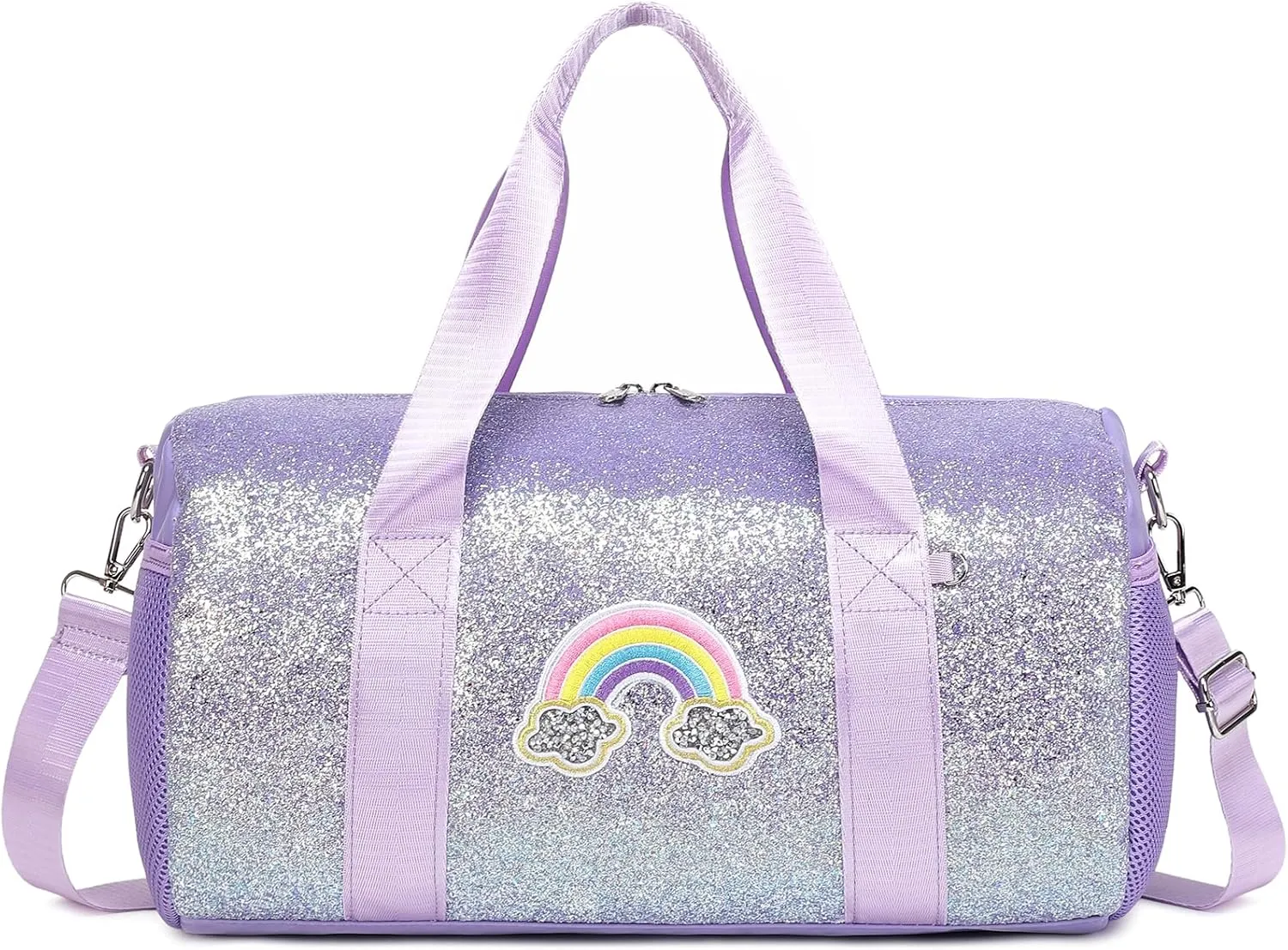 Ballet Dance Bag for Girls Shiny Rainbow Glitter Sports Duffle Bags for Girls Ballerina Duffle with Waterproof Dry Wet Separated Compartment