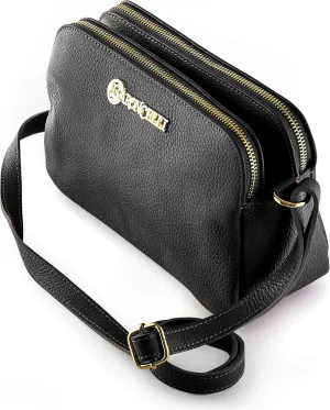 Baroncelli Crossbody Bag Made in Italy with Long Stripe Genuine Italian Soft Leather