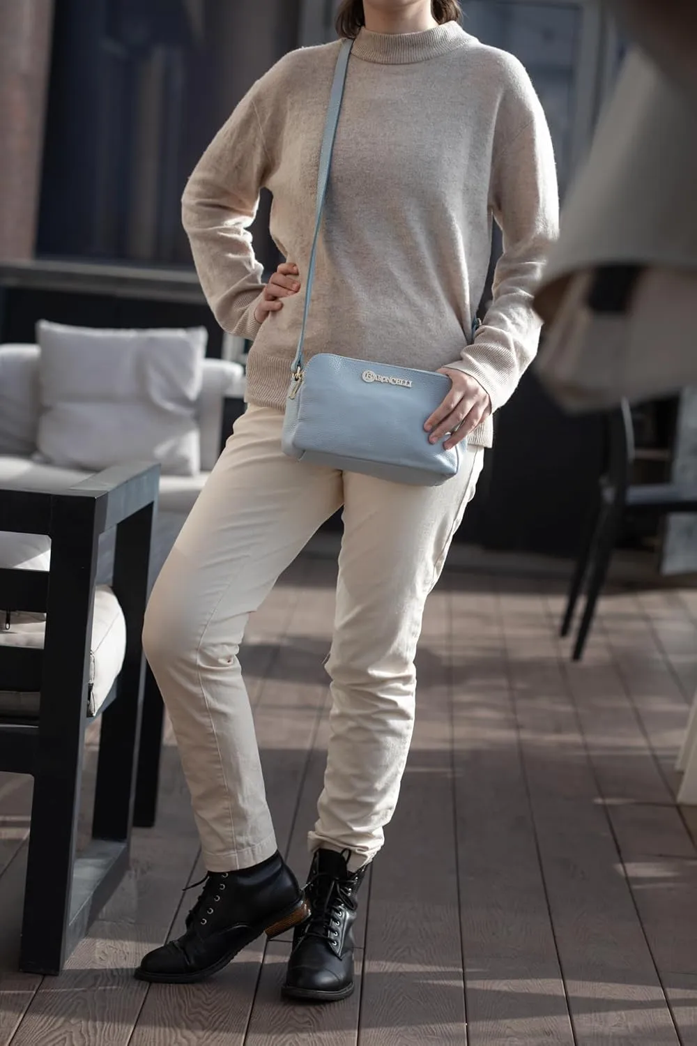 Baroncelli Crossbody Bag Made in Italy with Long Stripe Genuine Italian Soft Leather