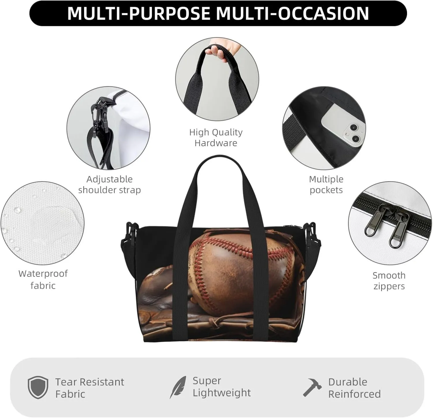 baseball and glove print Travel Duffel Bag, Sports Tote Gym Bag, Swim Pool Bag Large Shoulder Tote Bag for Beach Weekender, 202-406-121