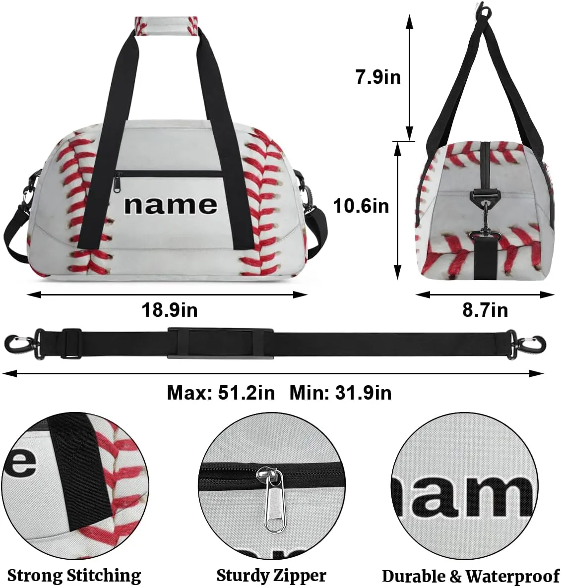 Baseball Custom Name Kids Gym Duffel Bag for Little Boys, Baseball Theme Personalized Sport Duffle Practice Bag Teen Travel Weekender Overnight Carry On Bag, Customized Kids Gifts