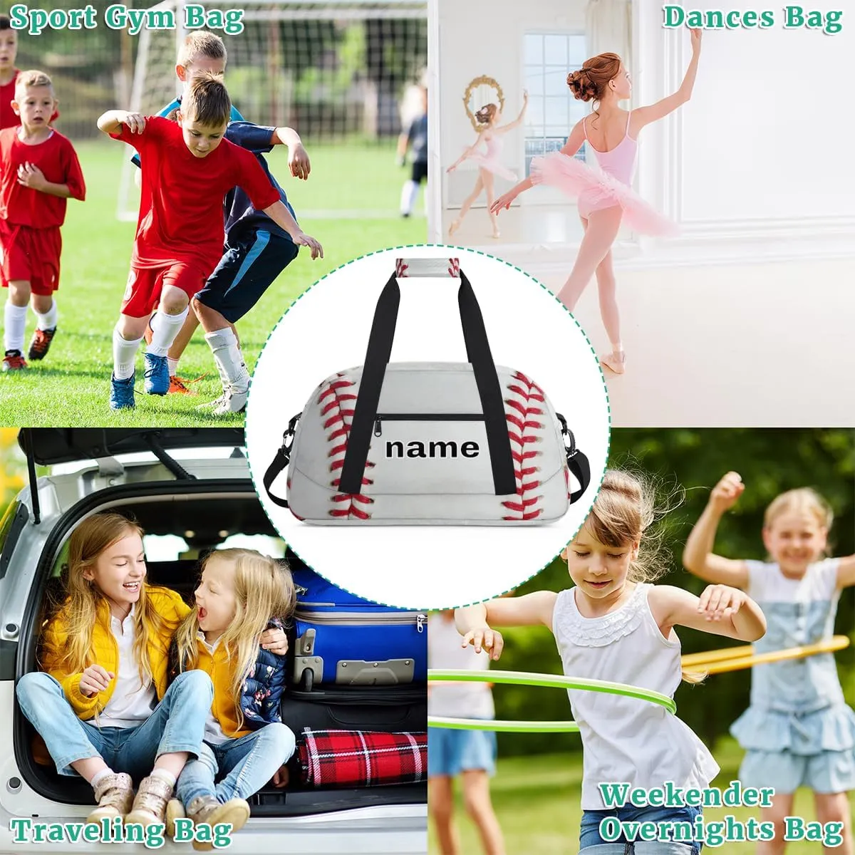 Baseball Custom Name Kids Gym Duffel Bag for Little Boys, Baseball Theme Personalized Sport Duffle Practice Bag Teen Travel Weekender Overnight Carry On Bag, Customized Kids Gifts