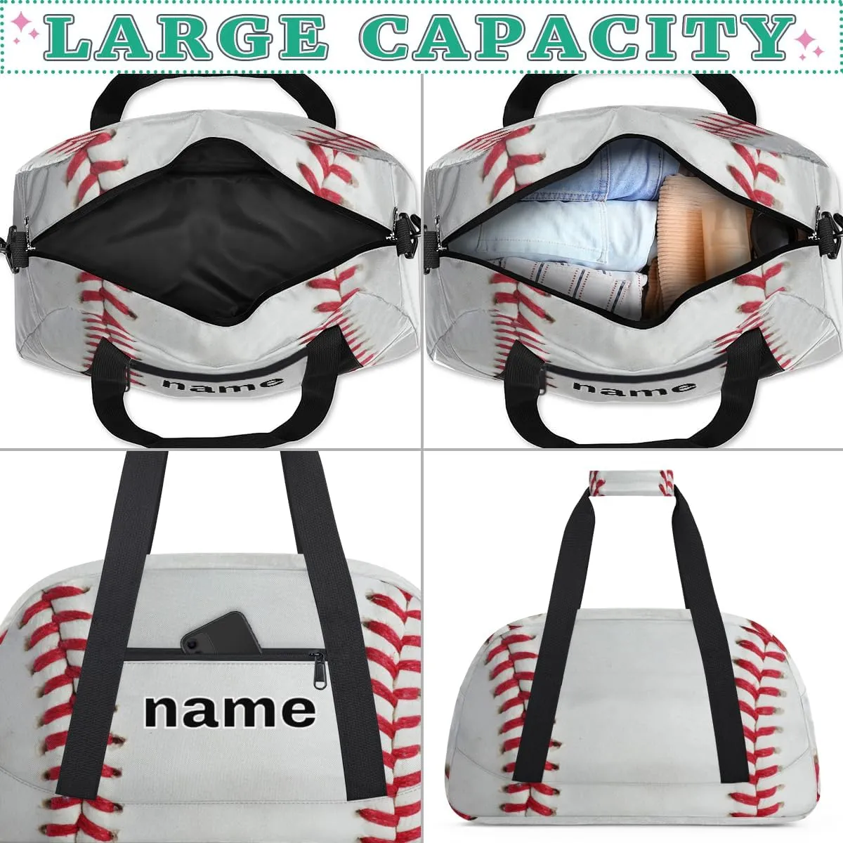 Baseball Custom Name Kids Gym Duffel Bag for Little Boys, Baseball Theme Personalized Sport Duffle Practice Bag Teen Travel Weekender Overnight Carry On Bag, Customized Kids Gifts