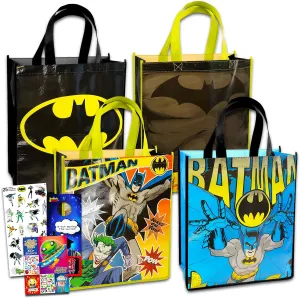 Batman Reusable Tote Bag Bundle - 4 Tote Bags, Create-A-Face Sticker Book, Party Favors for Kids