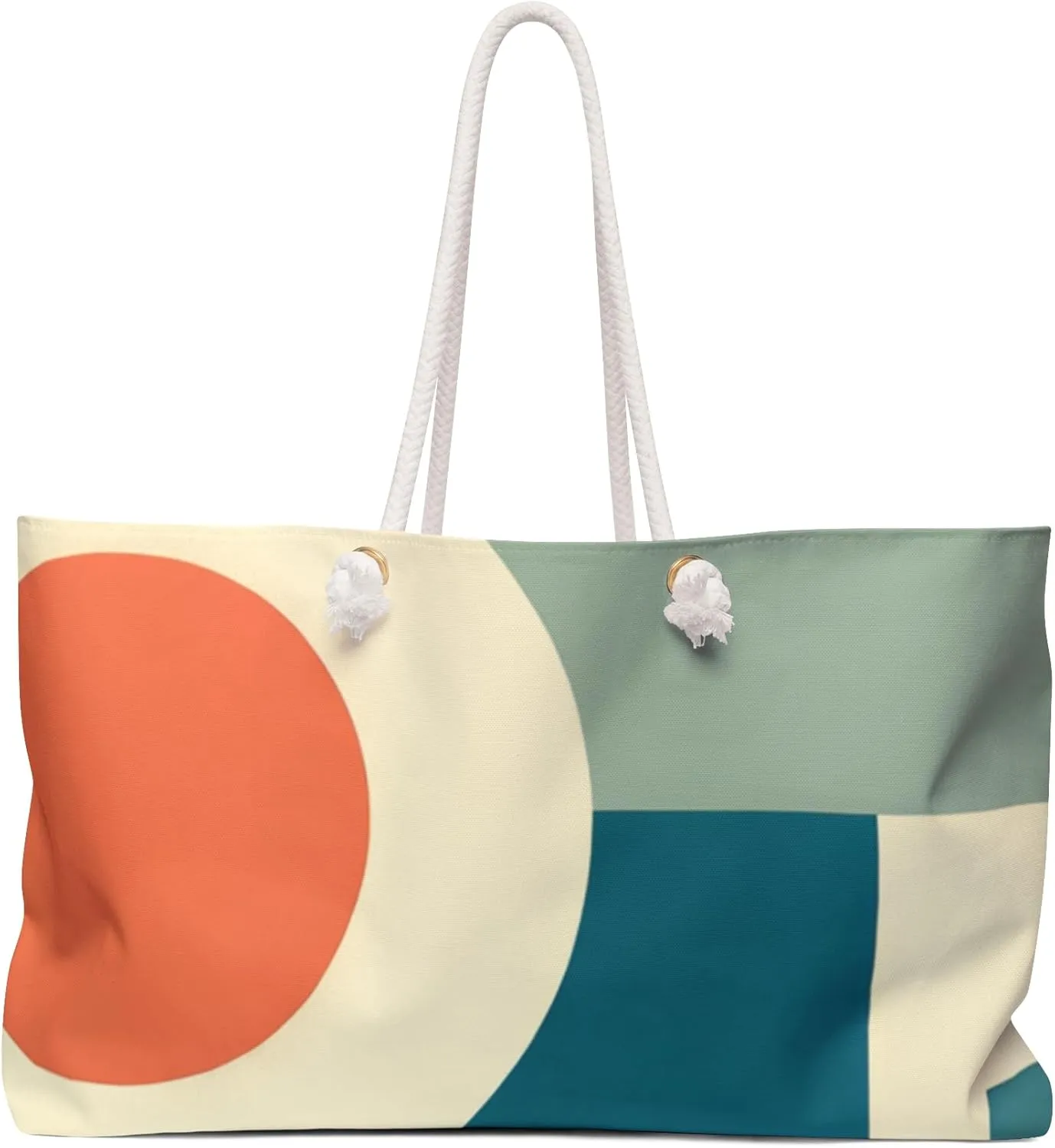 Bauhaus-Inspired Mid-Century Abstract Art Tote Bag, Bold Geometric Coastal Weekender with Vibrant Colors