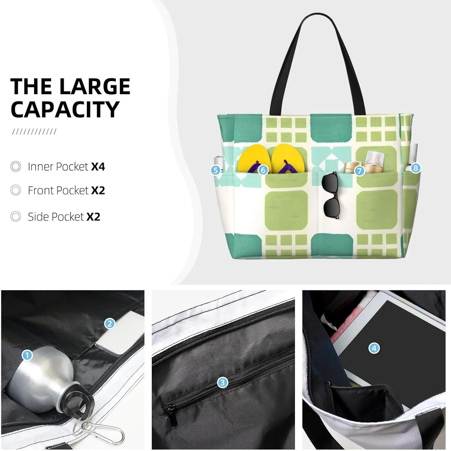 Beach Bags For Women, Beach Tote Bags With Zipper