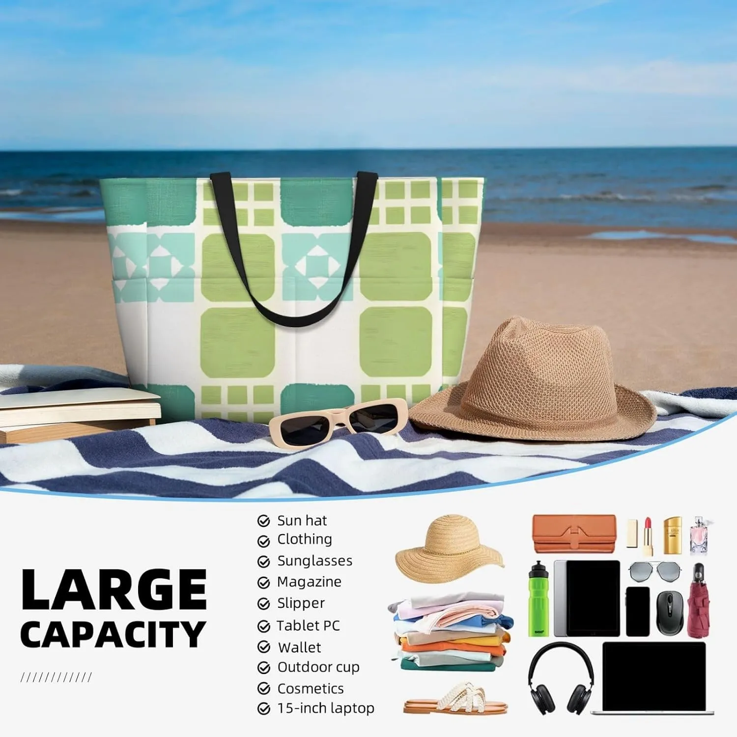 Beach Bags For Women, Beach Tote Bags With Zipper
