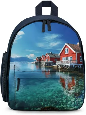 Beautiful Norwegian Landscape Cute Printed Backpack Lightweight Shoulder Bag Travel Daypack for Camping Picnic Blue-style