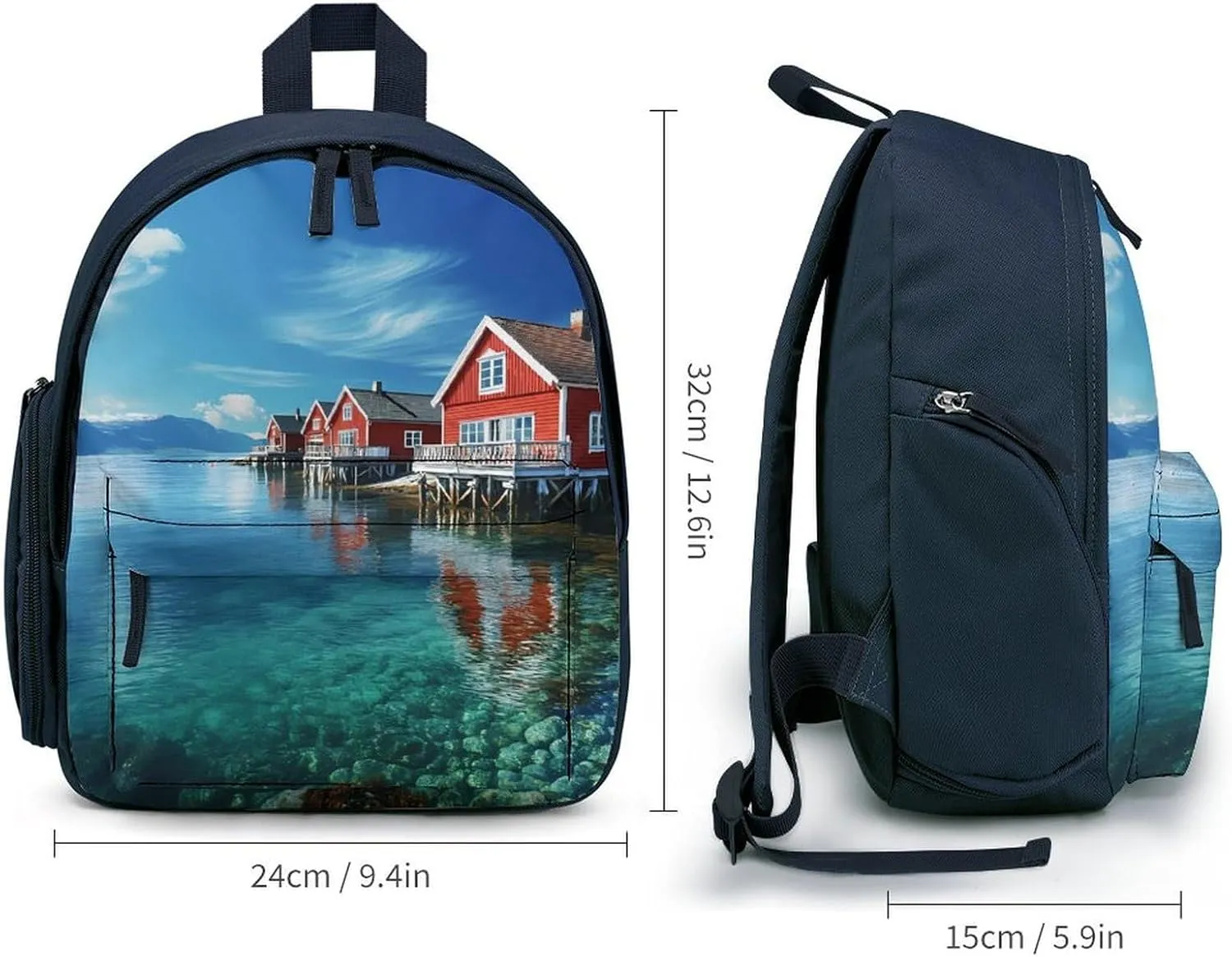 Beautiful Norwegian Landscape Cute Printed Backpack Lightweight Shoulder Bag Travel Daypack for Camping Picnic Blue-style