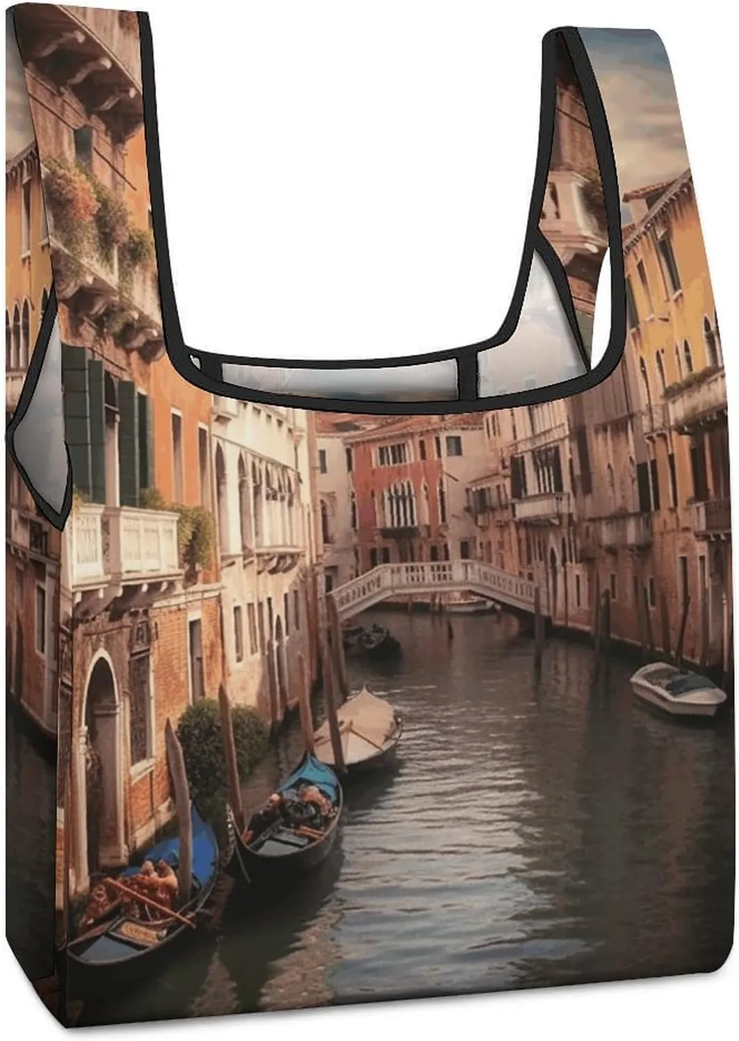 Beautiful Venice Canal View Tote Bag Reusable Shopping Handbag Washable Foldable Grocery Tote for Picnic Shopping