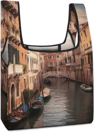 Beautiful Venice Canal View Tote Bag Reusable Shopping Handbag Washable Foldable Grocery Tote for Picnic Shopping