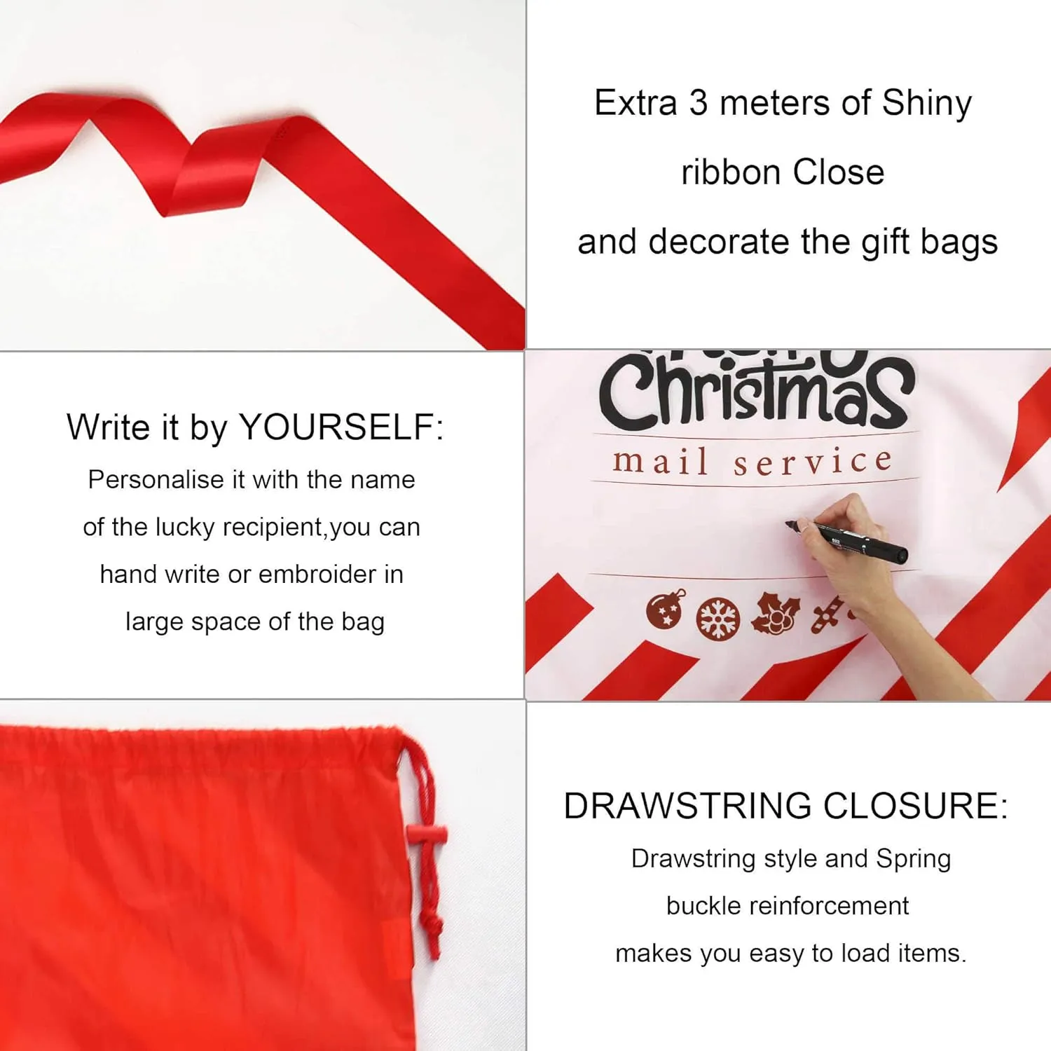 BeeGreen 2 Extra Large Santa Sacks - 27.6 x 42 Inch Reusable Christmas Bags with Drawstring for Gifts & Presents
