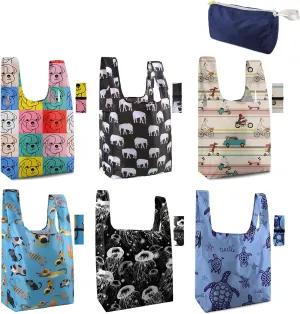 BeeGreen Animal Reusable Grocery Bags 6 Pack Grocery Bags Reusable Shopping Bags Cloth Gift Bags Foldable Tote Bag Reusable Gift Bags Holiday Bags With Handles Heavy Duty Reusable Tote Bag