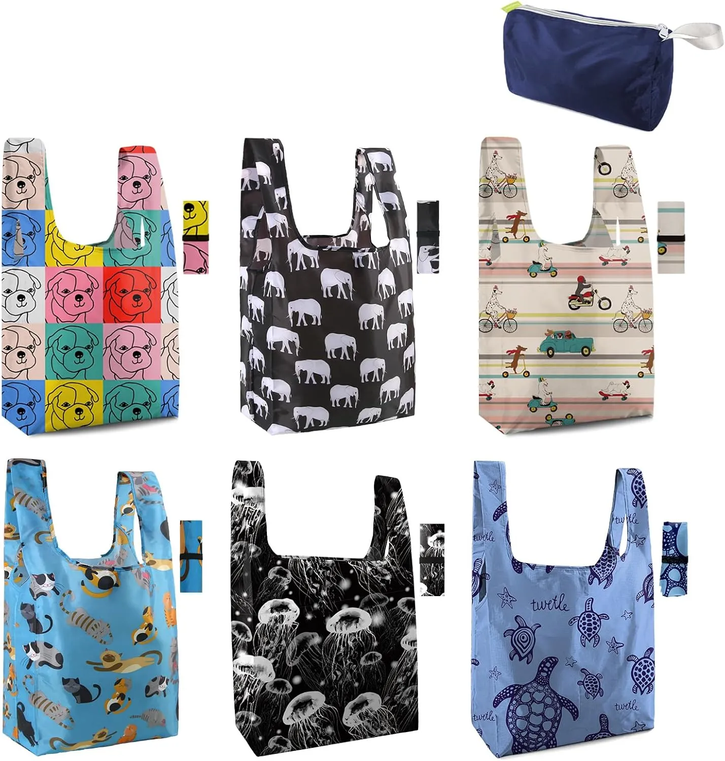 BeeGreen Animal Reusable Grocery Bags 6 Pack Grocery Bags Reusable Shopping Bags Cloth Gift Bags Foldable Tote Bag Reusable Gift Bags Holiday Bags With Handles Heavy Duty Reusable Tote Bag