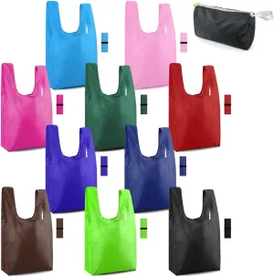 BeeGreen Colorful Reusable Grocery Bags 10 Pack Grocery Bags Reusable Shopping Bags Cloth Gift Bags Foldable Tote Bag Reusable Gift Bags Holiday Bags With Handles Heavy Duty Reusable Tote Bag