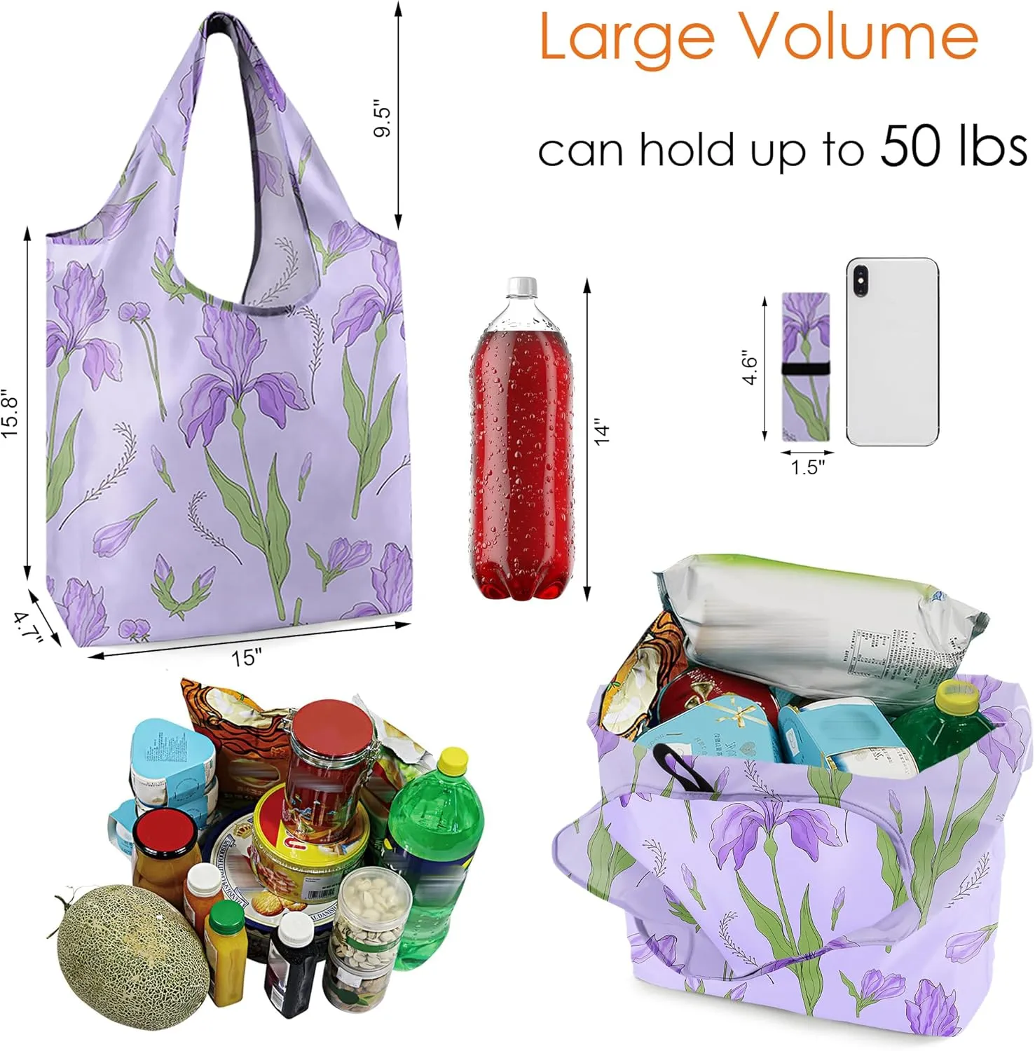 BeeGreen Floral Reusable Grocery Bags with Zipper Storage Pouch 12 Pack Flowers Reusable Shopping Bags Bulk with Elastic Band Foldable-Machine Washable Christmas Gifts Tote Bags