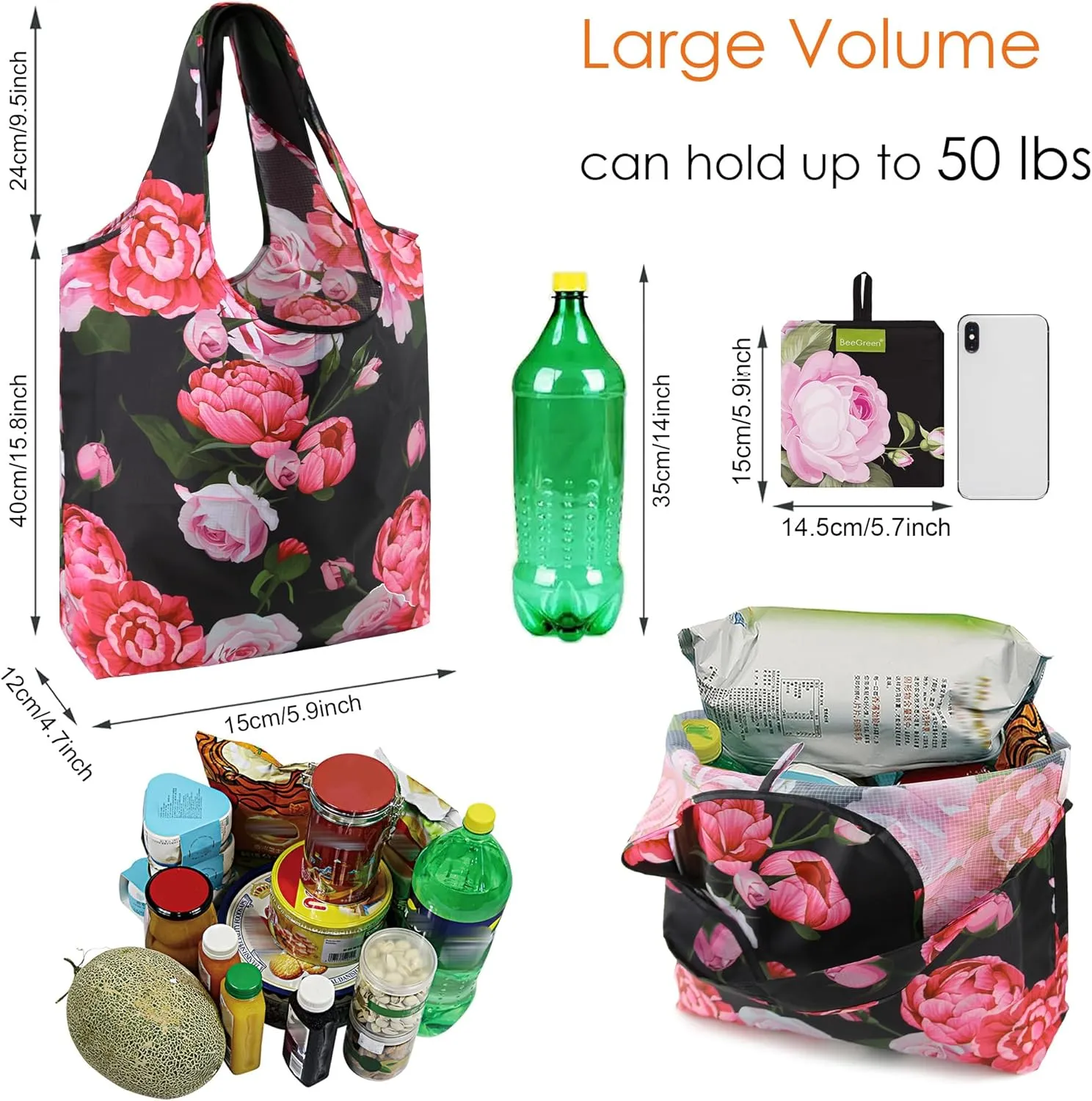 BeeGreen Reusable Grocery Bags Foldable Reusable Gift Bags Reusable Shopping Bags With Handles Polyester Grocery Bags Tote Bags Bulk Travel Tote Bags For Women Cloth Bags Shopping Basket Washable