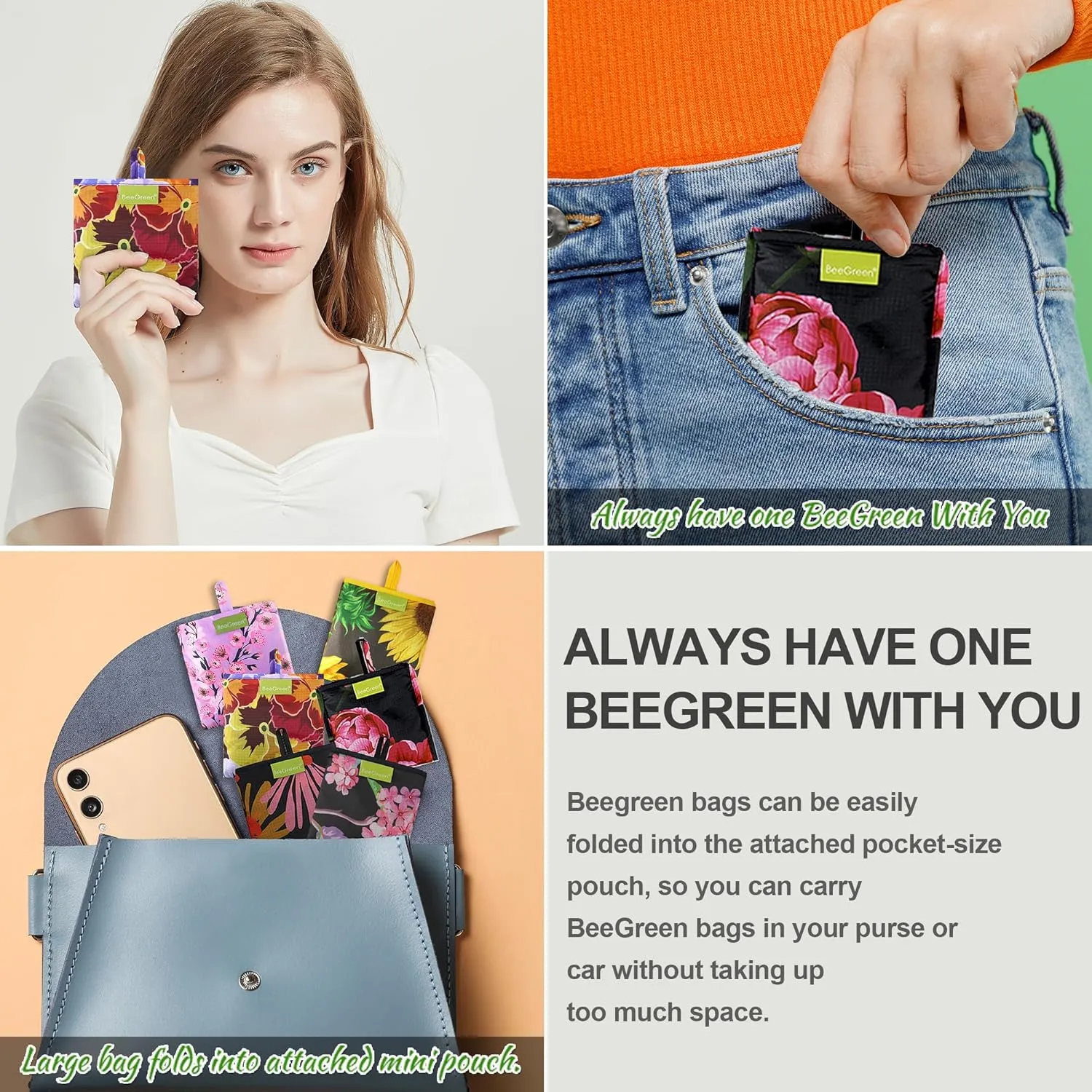 BeeGreen Reusable Grocery Bags Foldable Reusable Gift Bags Reusable Shopping Bags With Handles Polyester Grocery Bags Tote Bags Bulk Travel Tote Bags For Women Cloth Bags Shopping Basket Washable