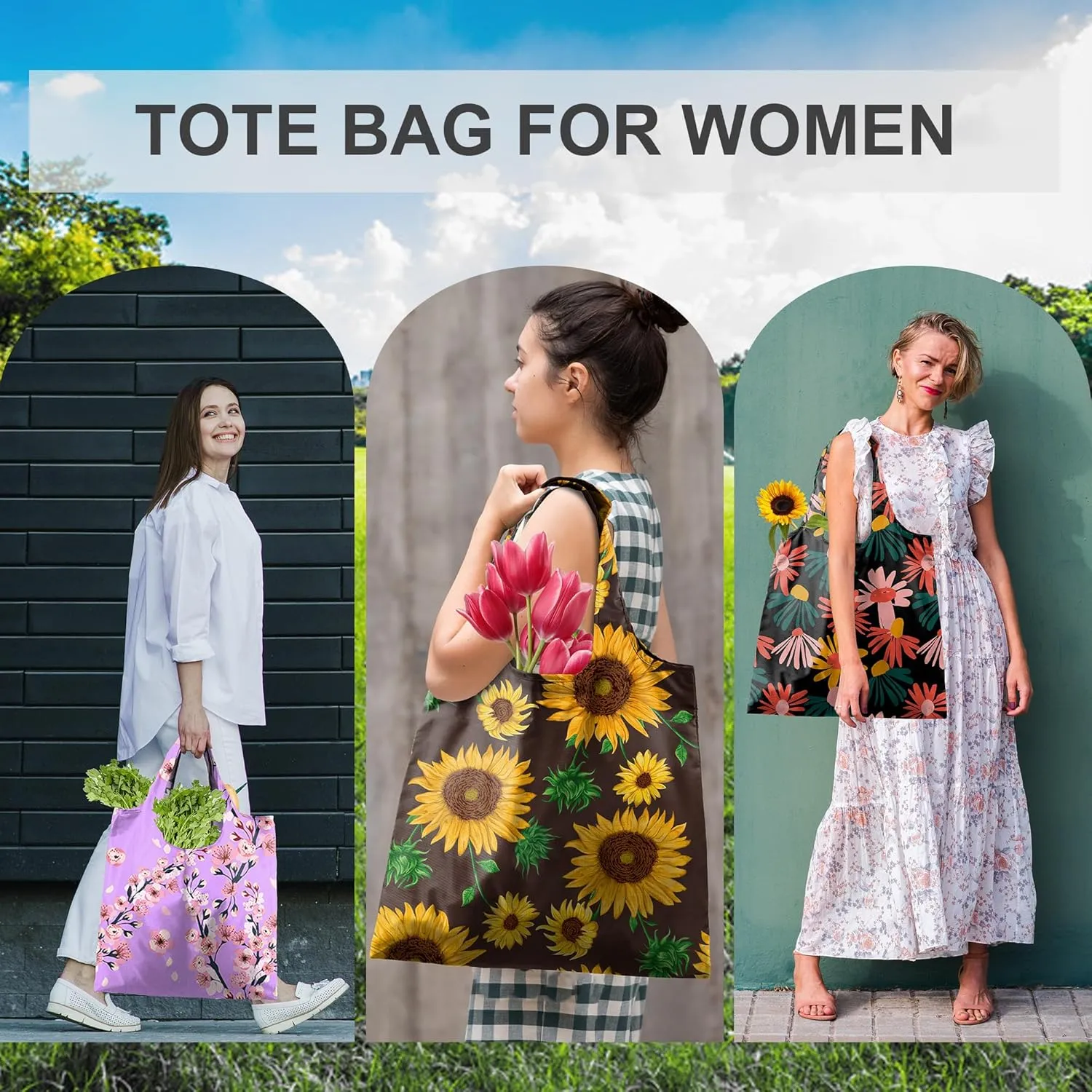 BeeGreen Reusable Grocery Bags Foldable Reusable Gift Bags Reusable Shopping Bags With Handles Polyester Grocery Bags Tote Bags Bulk Travel Tote Bags For Women Cloth Bags Shopping Basket Washable