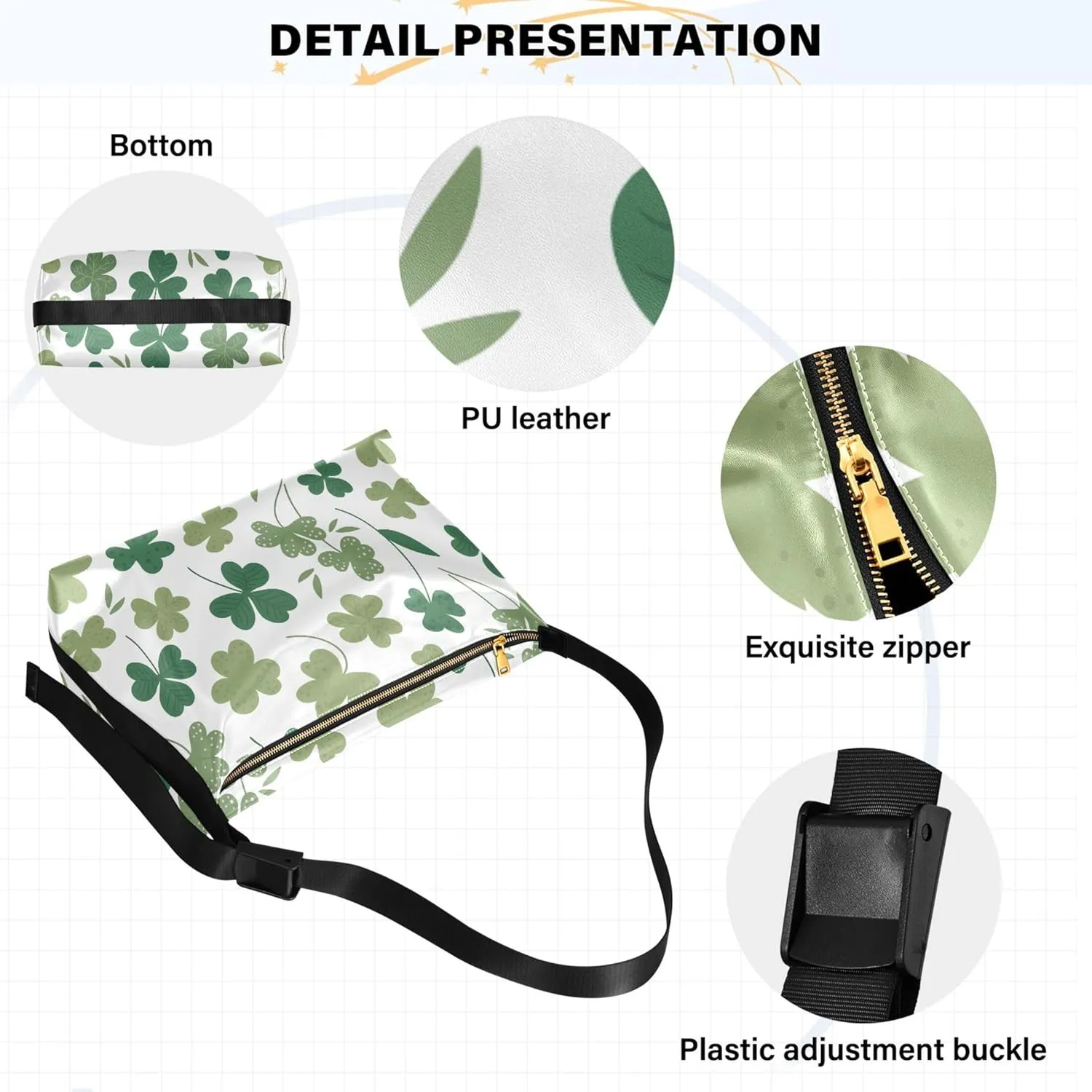 Beige Geometric Leaves PU Leather Shoulder Bag Hobo Large Crossbody Bag Unique Leaf Print Shoulder Purse Handbag