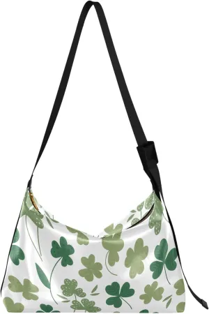 Beige Geometric Leaves PU Leather Shoulder Bag Hobo Large Crossbody Bag Unique Leaf Print Shoulder Purse Handbag