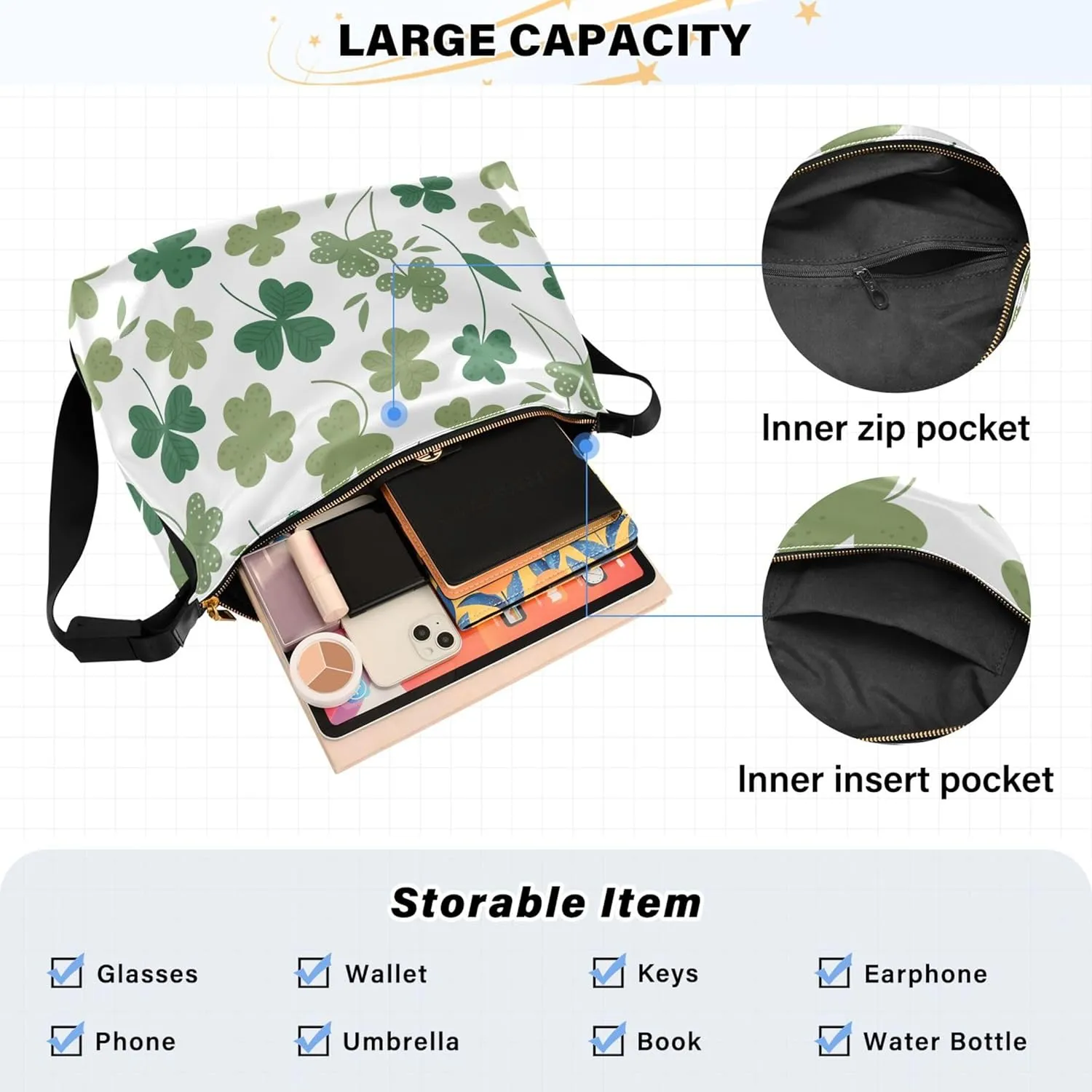 Beige Geometric Leaves PU Leather Shoulder Bag Hobo Large Crossbody Bag Unique Leaf Print Shoulder Purse Handbag