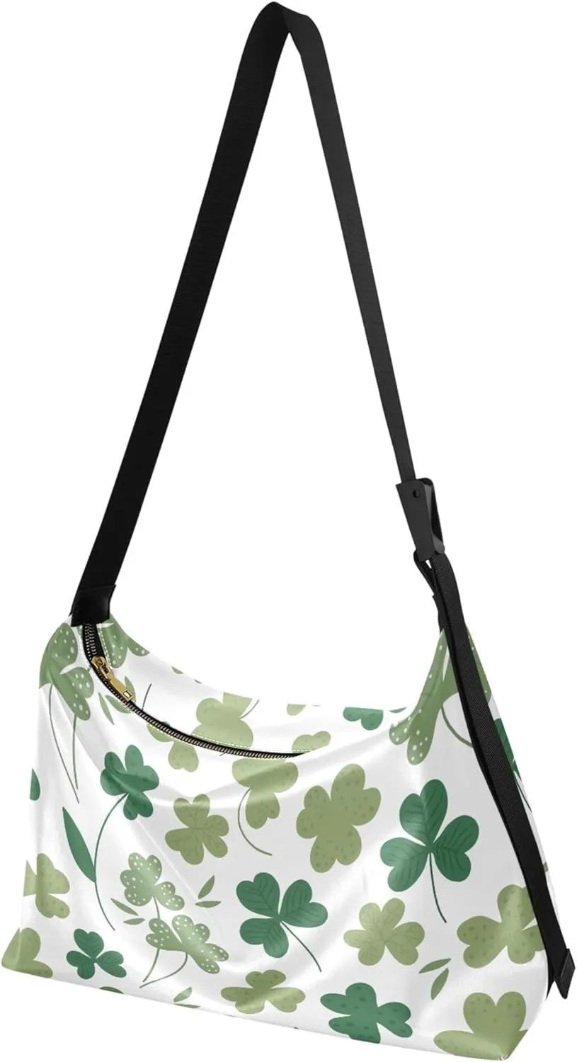 Beige Geometric Leaves PU Leather Shoulder Bag Hobo Large Crossbody Bag Unique Leaf Print Shoulder Purse Handbag