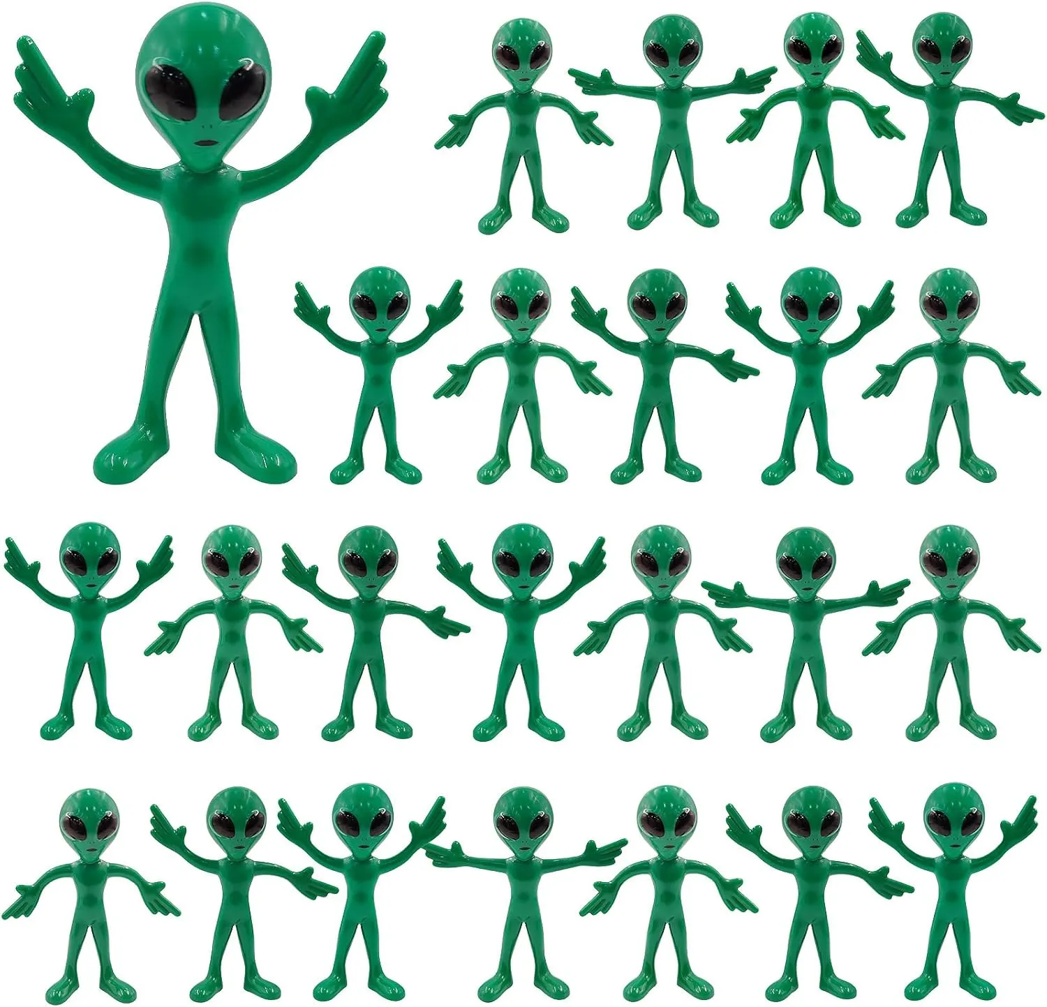 Bendable Alien Figures, 24 Pcs Action Flexible Aliens Rubber Figures Sensory Stress Relief Fidget Great Party Birthday Favor, Trick or Treat Supplies, and Goody Bag Stuffers
