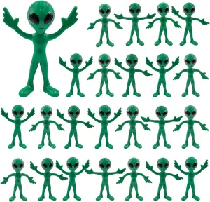 Bendable Alien Figures, 24 Pcs Action Flexible Aliens Rubber Figures Sensory Stress Relief Fidget Great Party Birthday Favor, Trick or Treat Supplies, and Goody Bag Stuffers