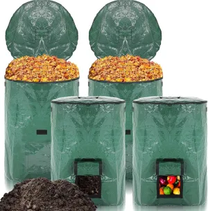 Berlune 4 Pcs 132 Gallons Reusable Yard Waste Bag Garden Bag with Lid and Handles for Collecting Leaves Trash Branches Collection Suitable Yard, Garden, Compost Site