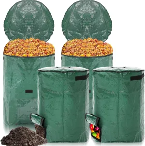 Berlune 4 Pcs 72 Gallon Reusable Yard Waste Bag Garden Bag for Collecting Leaves Leaf Waste Bags with Lid and Handles for Leaves Trash Branches Collection Suitable for Yard, Garden, Compost Site
